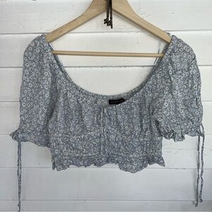 Cotton Candy Light Blue Floral Crop Top